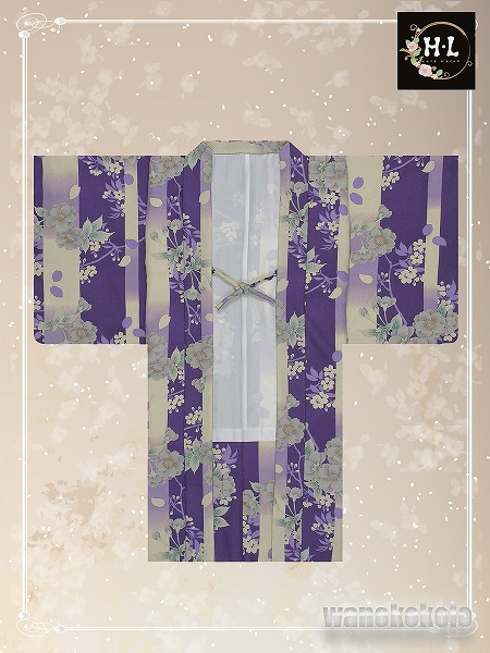 洗える羽織 H.L(アッシュ・エル) 紫×ベージュ系/桜柄 211-18 - 洗える